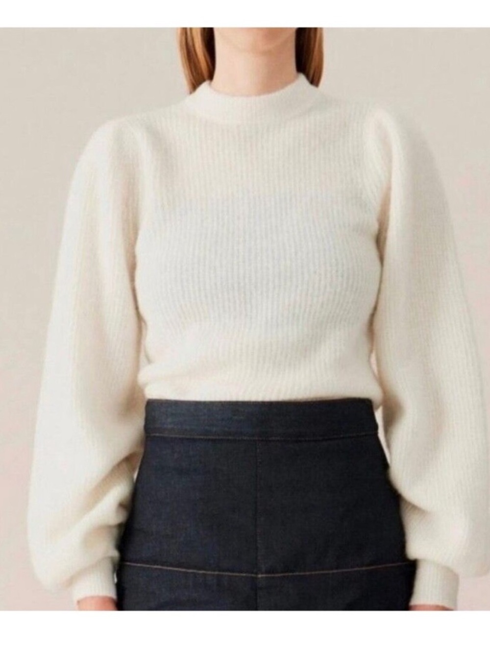 GANNI butter yellow alpaca wool blend crew neck puff sleeve sweater sz s
